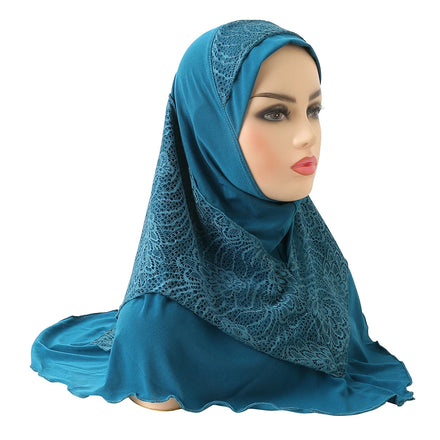 One Piece Hijabs Pull on Amira Instant Women Muslim Head Wrap Lace Flower Headscarf Islamic Shawl Scarf Covers