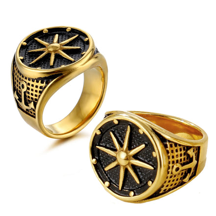 Mens Stainless Steel Vintage Compass Celtic Rings for Men Signet Rings Silver Biker Nautical Anchor Ring Jewelry Sizes 8-11