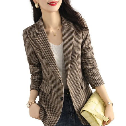S-XXL Vintage Plaid Suit Coat Women's Autumn and Winter New Korean British Style Casual Small blazer Coat Tops