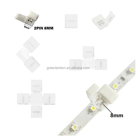 2pin 8mm Free Soldering LED Strip Snap Connector 2 Pin I L T X Shape Solderless Connector for 8mm 3528 2825 SMD LED Tape Lights