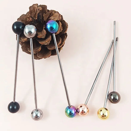 Personalized Gifts Diy Metallic Beadable Keychain Bars Double Head Screw Threaded 2mm Blank Beadable Keychain Rods with Balls