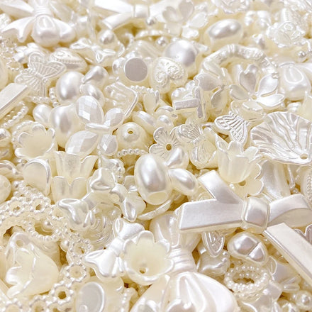 Fashion Mixed White Acrylic Plastic Flowers and Pearls Beads Whit Holes for DIY Bracelet Necklace Jewelry Accessories