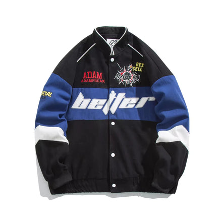 Retro Casual Color Matching Embroidered Turn-down Collar 100% Polyester Letter Windproof Breathable Custom Jacket for Men