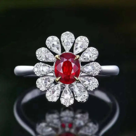 SGARIT 18K White Gold Oval 0.65CT Natural Pigeon Blood Red Ruby Ring GUILD Certificate Gemstone Engagement Jewelry for Women