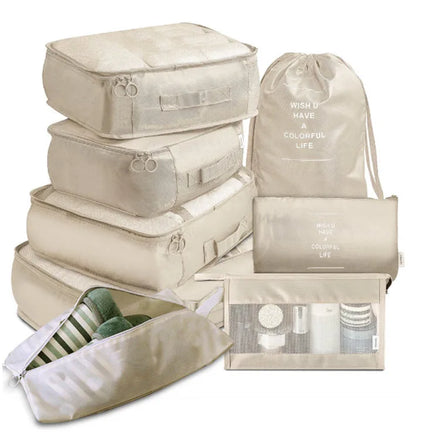 8 PCS Fashion Durable Waterproof Travel Luggage Organizers Set for Clothes Shoes Cosmetics Toiletries Storage