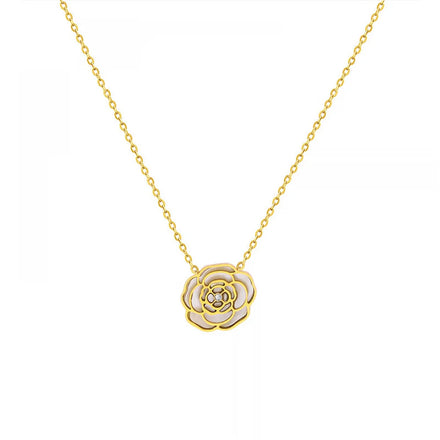 Fashion Women Luxury 18k PVD Gold Plated Stainless Steel Rose Flower Pendant Necklace