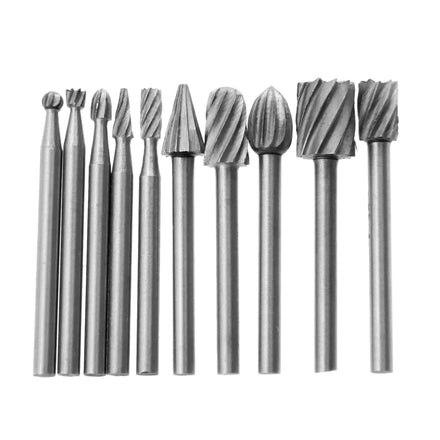 10pcs 1/8 HSS Dremel Carbide Coated Rotary Burrs Solid Wood Stone Metal Root Carving Milling Cutter Drill Bits Set OEM