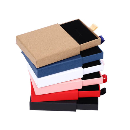 Sland Custom Logo Cardboard Drawing Box Package Slide Drawer Paper Jewelry Box Black Foam Shiny Surface for Jewelry Packaging