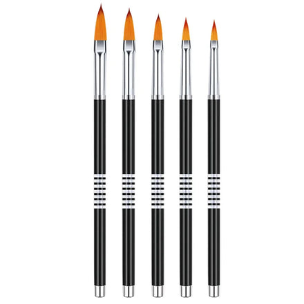 Wholesale Set of 5pcs Luxury Crimped Ferrule Flat Head Nail Drawing Brushes Black Golden Rod Nylon Nail Sculpture