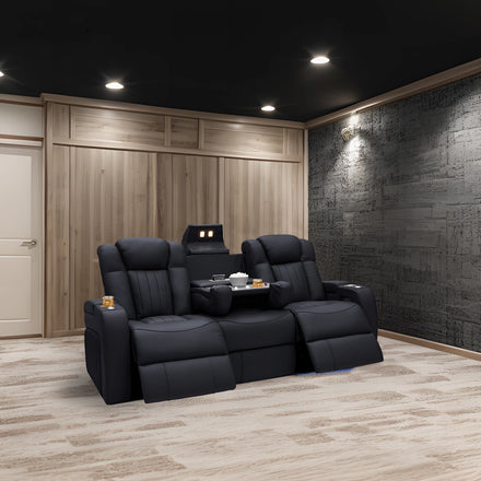 High Quality Factory Direct Leather Recliner Electric Cinema Home Theater Sofa with Cooling Feature Cup Holder and Storage Box