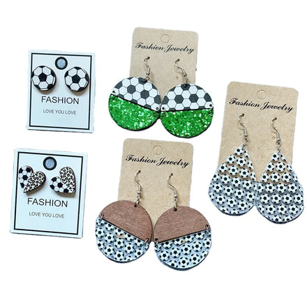 Factory Price Personality Sports Football Game Love Sequins Leopard Print Drop Earrings