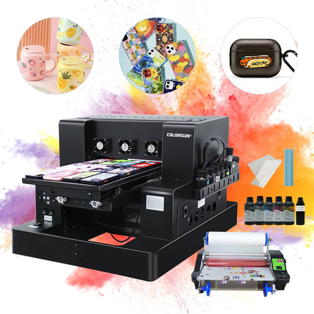 COLORSUN A3 UV Printer 3250UV CMYK+WW White Ink Mixing Vacuum Platform for Phone Case Leather Bottle Bill Printing