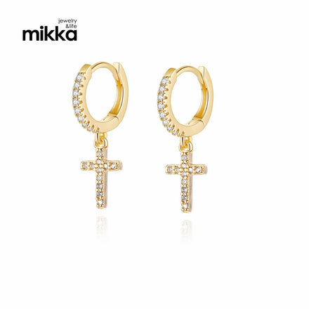 Hot Sale Classical Tiny Cross Drop Earrings Plain Huggie Hoop Brass Religious Jewelry for Woman Girl