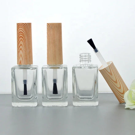 Factory Directly Sell 15ml Customized Nail Polish Bottle Supplier Eco-friendly Bamboo Cap square Glass Nail Polish Bottle
