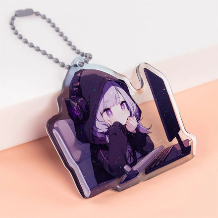 Custom Cartoon Cute Plastic Holographic Epoxy Resin Glitter Acrylic Anime Keychain