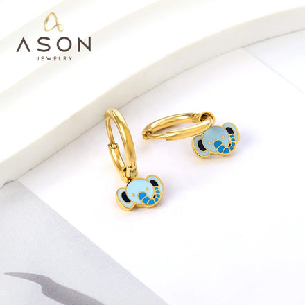 Ason Girls Hoop Earrings Jewelry Accessories Stainless Steel 18k Pvd Gold Plated Drop Animal Earrings Jewelry Wholesale