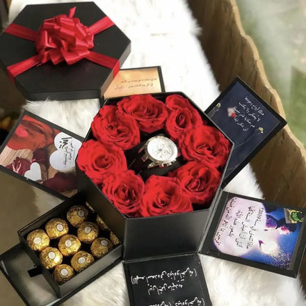 Customized Hexagon Surprised Mothers Day Jewelry Preserved Rose Gift Flower Box With Drawer