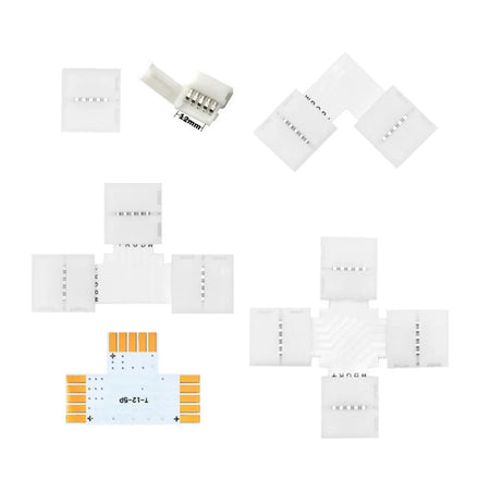 5pin 12mm PCB Snap Connector I L T X Type Straight Right Angle Connector for Connecting 5050 RGBW RGBWW LED Strip to Strip Light
