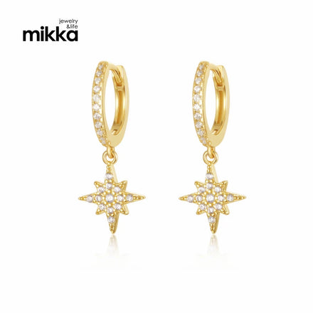 New Jewelry Ins Gold Plated Cubic Zircon Star Moon Brass Hoop Earrings for Women