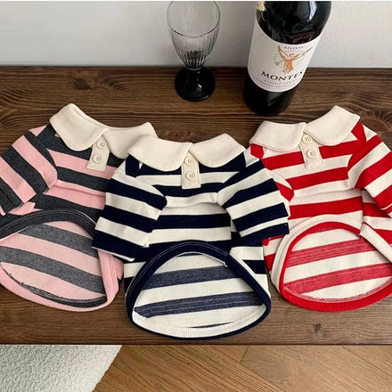 Wholesale Pet Clothes Cute Style Striped Pet Clothes Spring Summer Small Dog Bottom Polo Shirt Pet Cat Clothes for Dogs