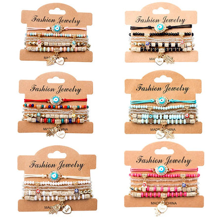 Fashion Bohemia Devil Eye Multi-layer Beaded Bracelets Classic Stacking Stretch Charm Handmade Bracelets Set Jewelry for Women