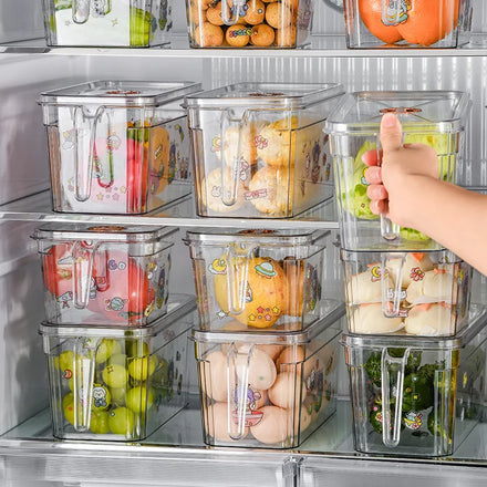 Stackable Clear Refrigerator Vegetables Fruits Plastic Fridge Storage Containers Organizer Boxes with Handle