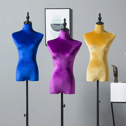 Female Rose Red Velvet MannequinNormal Quality Women Dress Form TorsoHalf Body Model With Plated Golden Arms