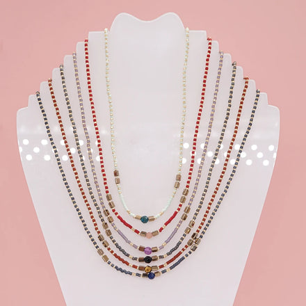 Go2Boho Natural Semi-Precious Stones Necklace Miyuki Seed Beaded Necklaces for Women Fashion Jewelry Stainless Steel Neck Chain