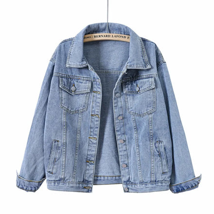 S-5XL Women's Denim Jean Jacket Women Casual Outwear Fall Jacket Denim Button up Coat Oversize Denim Jacket for Ladies