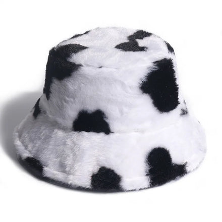 Autumn Winter Cow Grain Fur Fisherman Hat Female Thickening Thermal Plush Basin Bucket Hats