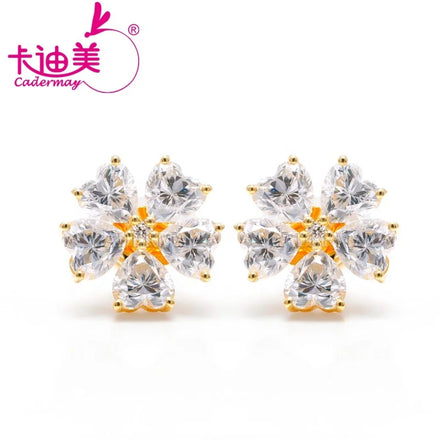 Cadermay D VVS1 Heart Silver with Yellow Gold Plated Stud Earrings Moissanite Diamonds 5*5mm Women Engagement Wedding Jewelry