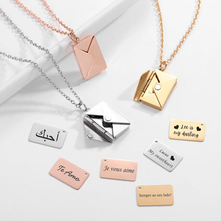 Hot Titanium Steel Creative Love Card Letter Envelope Charm Fashionable Ladies Titanium Steel Clavicle Chain Pendant Necklace