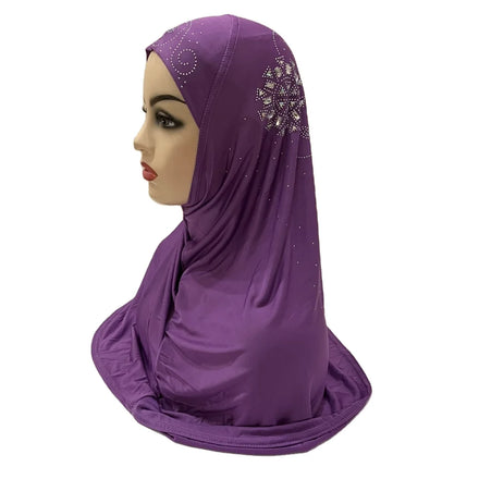 Fashion Girls' Summer Muslim One-Piece Amira Hijab with Rhinestones Instant Headwrap Hijabs