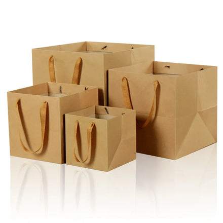 Hot Sale Flower Cake Bakery Bread Square Bottom Paper Gift Bags With Handles