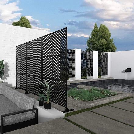 Outdoor Decorative Privacy Screen Divider with Stand Garden Decoration Black Metal Laser Cut Privacy Screen