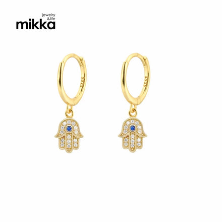 Turkish Trending Earrings Brass Gold Plated Zircon Dangle Fatima Hand Hamsa Earrings for Women
