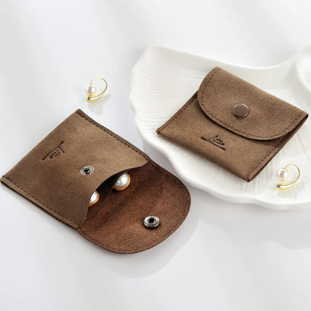 Microfiber Snap Jewelry Pouches Earring Bracelet Packaging Brown Suede Jewelry Packaging Pouch Bag