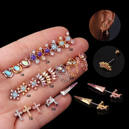 20g Stainless Steel Ear Body Piercing Jewelry Steel Zircon Ear Tragus Cartilage Stud Helix Rook Conch Screw Back Earring