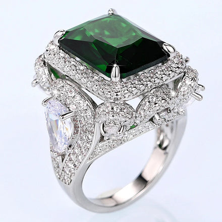 CAOSHI in Stock Emerald Bridal Wedding Jewelry Fashion Women Luxury Big Rectangle CZ Green Crystal Stone Silver Plating Rings