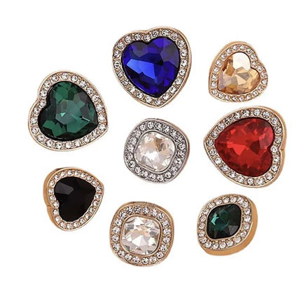 Luxury Fashionable Diamond Metal Coat Button Diy Sweater Cardigan Decorative Heart square Zircon Rhinestones Sewing Buttons