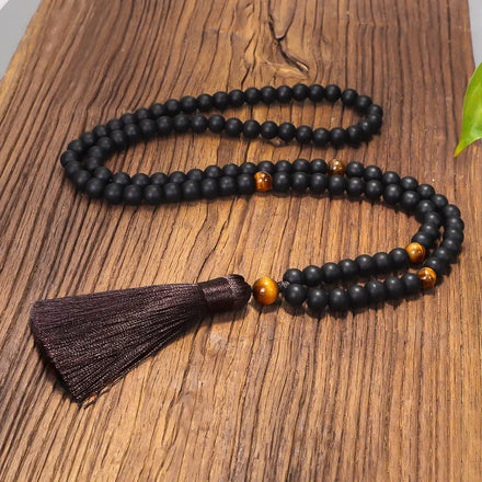 Wholesale Natural Black Stone 108 Mala Beads Healing Crystal Tiger Eye Bracelet Necklace Yoga Jewelry With Tassel