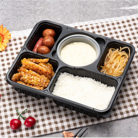 Disposable 5 Compartment Food Container Wholesale to Go Containers Food Disposable pp Plastic Packaging Box Bento Lunch Box