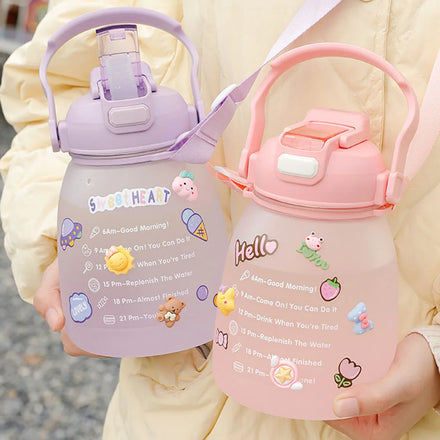 Custom Kawaii Tomatodos Motivacional Water Bottle BPA-Free Reusable Pink Plastic Sport Style Frosted Design for School Travel