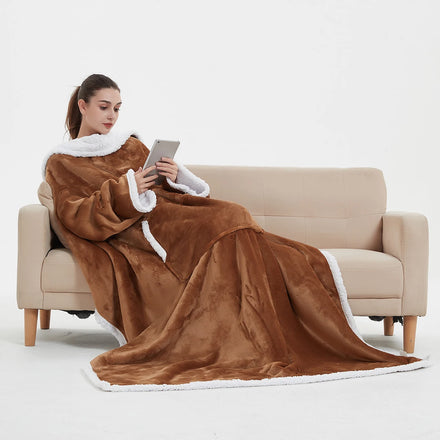 Factory Direct Sale Gift Extra Thick Warm Sherpa Fleece Tv Blanket Sleeves Winter Unisex Wearable King Size Flame Retardant