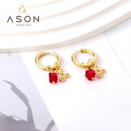 Ason Factory Direct Selling Stainless Steel Earrings Hot Sale Cherry Fruits Shape Hoop 18k Earrings