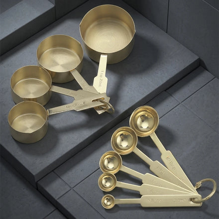 9Pcs Set Metal Coffee Salt Cup Stainless Steel Measuring Spoons and Cups Tool Powder Cooking Kitchen Baking Use