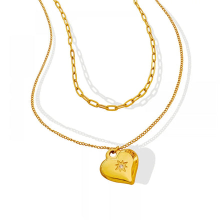 Anti Tarnish High Quality Women Fashion Waterproof Jewellery Gold Plated Heart Stainless Steel Layered Necklace