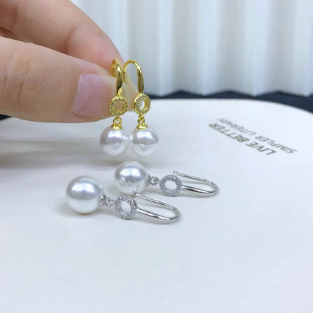 E2131 8-9mm DIY Natural Freshwater Pearl Charm Earrings Mounting Accessory 925 Sterling Silver Gold Plated Jewelry for Women
