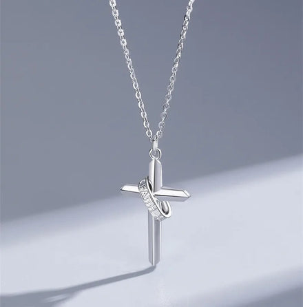 S925 Sterling Silver Fine Jewelry Pendant Necklace Fashion Faith Power Cross Charm Necklace Wholesale