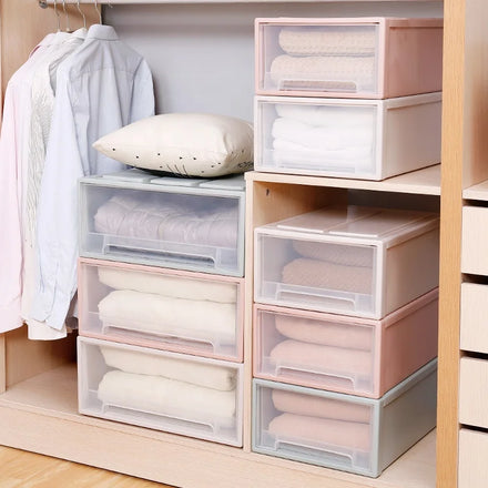 PP Plastic Stackable Storage Drawers Cabinet-Modern Multi-Drawer Organizer for Clothes Bedding Shoes & Jewelry